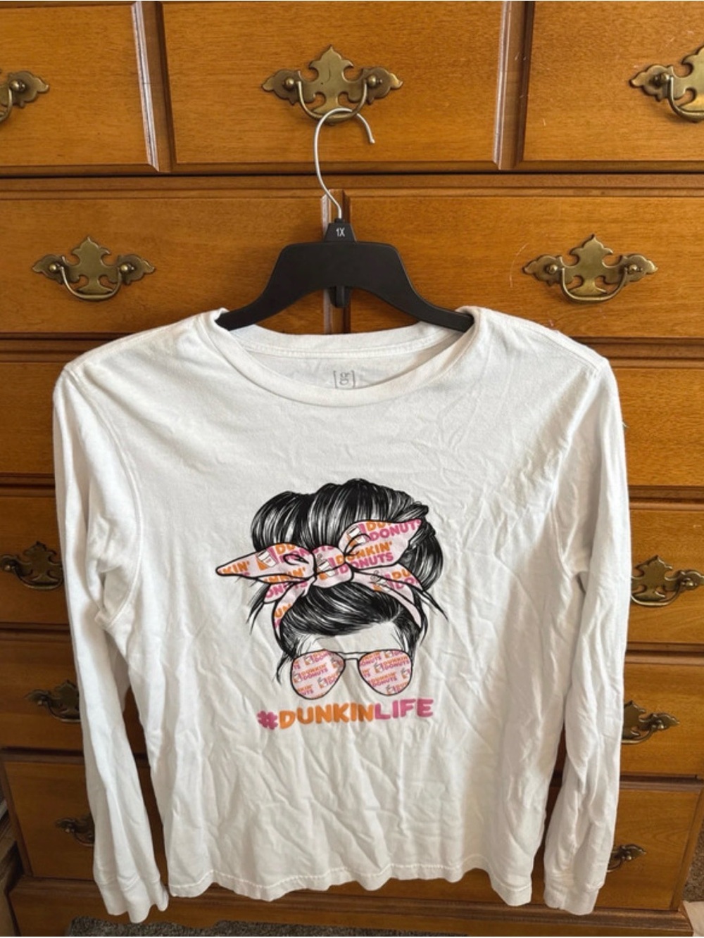 Long-Sleeve White "DunkinLife" Graphic Tee